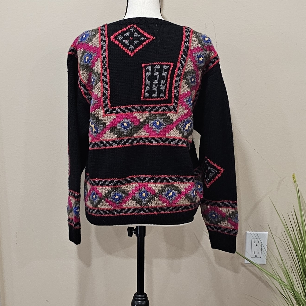 L.L. Bean Vintage 90's Wool  Norwegian Icelandic Design Cardigan Sweater - Picture 3 of 6